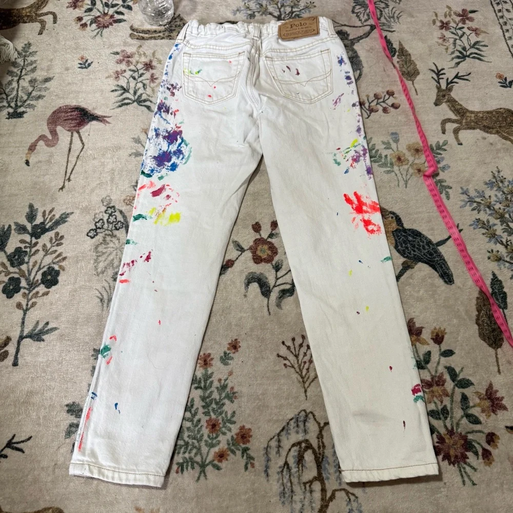Polo Ralph Lauren the Astor slim boyfriend girls jeans white paint splatter 8